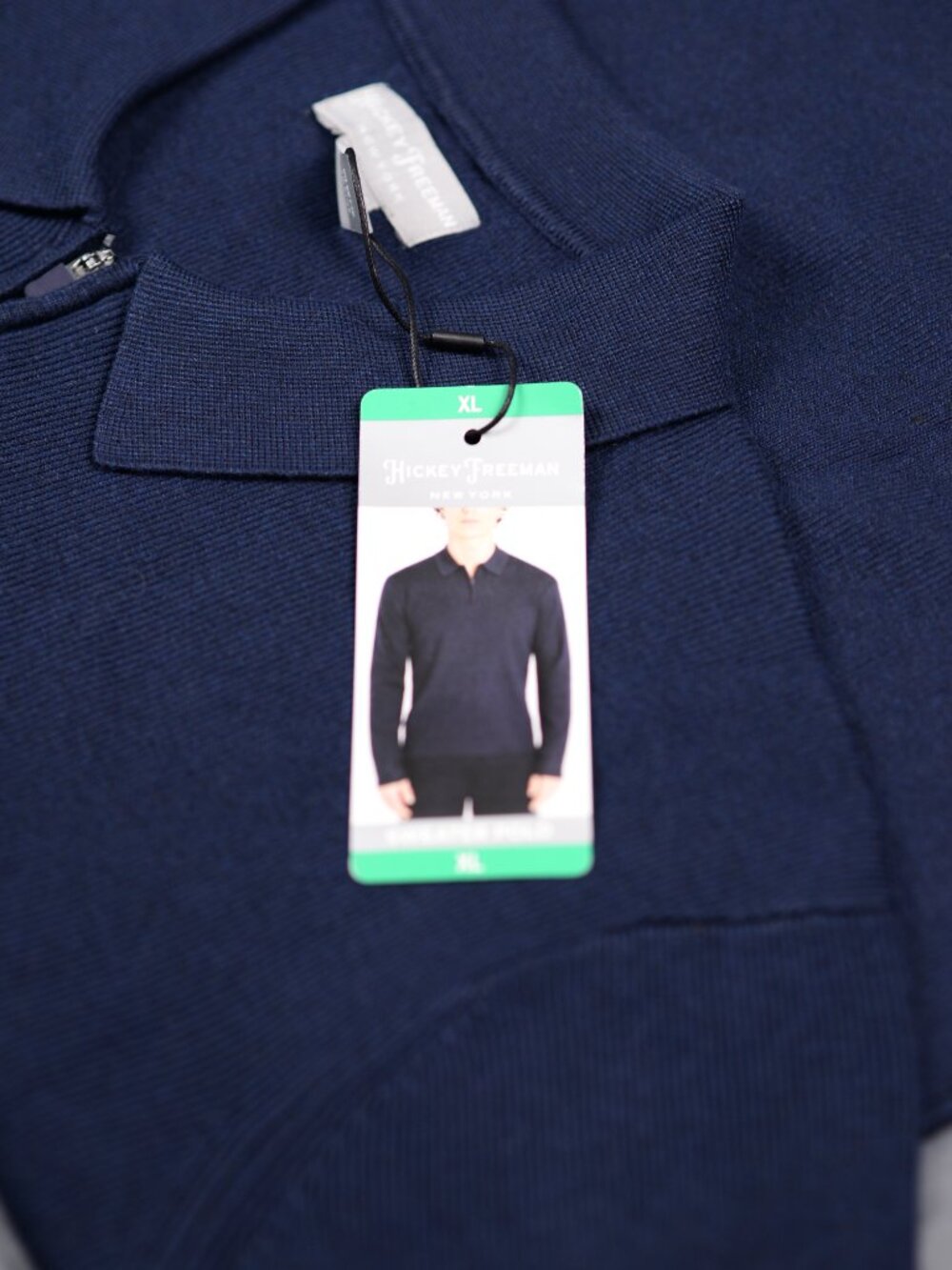 Hickey Freeman Men's Navy Blue Zip-Up Long-Sleeve Sweater Polo, Size XL